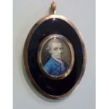 18th century English School, oval portrait miniature of a gentleman in blue jacket, watercolour on