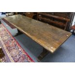 An exceptional 18th century joined oak Refectory Table, the top formed from a single piece of