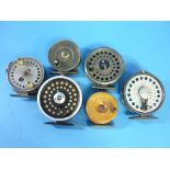 A Hardy Bros. "Uniqua" fly reel, together with five other fishing reels including a Cogswell &
