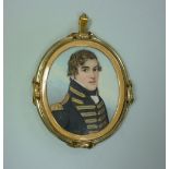 Attributed to Frederick Buck (Irish, 1771-1840), oval portrait miniature of an officer in black