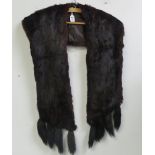 Vintage Fashion; a mid 20thC dark brown fur Stole, good condition.