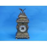A late 19thC French gilt brass Mantel Clock, the ornate case of architectural form surmounted by