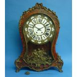 A large 19thC French red boulle cased eight day Mantel Clock, the white enamel dial