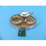 An Edwardian silver four piece Miniature Tea Set, by Cornelius Desormeaux Saunders & James Francis