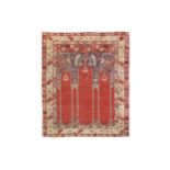 AN ANTIQUE COUPLED COLUMN TUDUC PRAYER RUG, TRANSYLVANIA approx: 5ft.1in. x 4ft.2in.((155cm. x