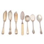 A mixed group of sterling silver butter knives and preserve spoons