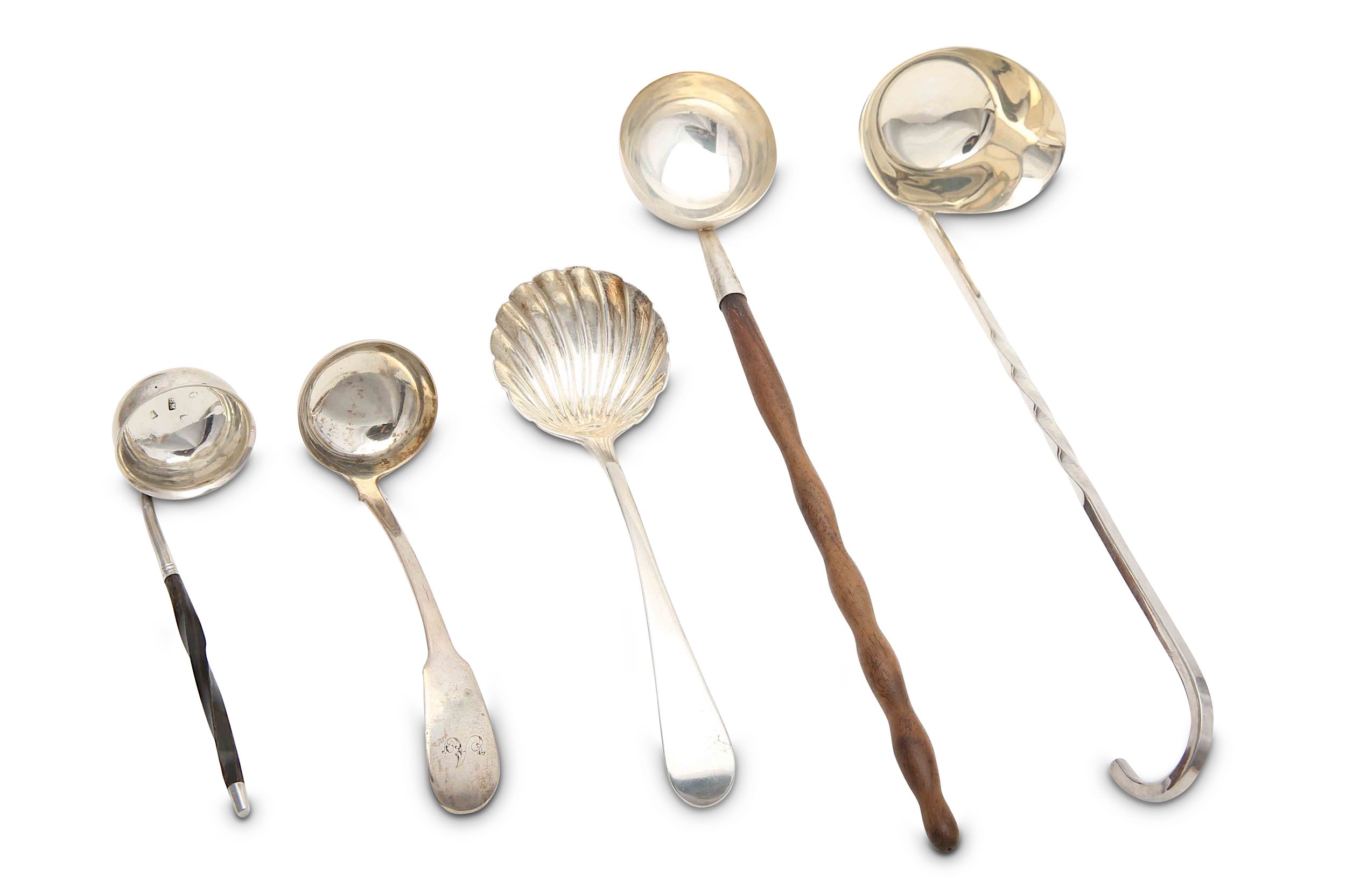 A mixed group of sterling silver ladles, including a George III sauce ladle