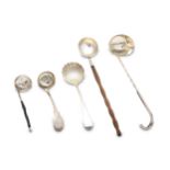 A mixed group of sterling silver ladles, including a George III sauce ladle
