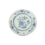 A mid 18th century Chinese peony pattern blue and white plate