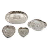 A mixed group of four late late Victorian sterling silver pin trays