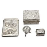 A mixed group of sterling silver Vertu items, decorated with cherubs