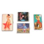 Four sterling silver cigarette cases, each with a later applied vinyl erotic image