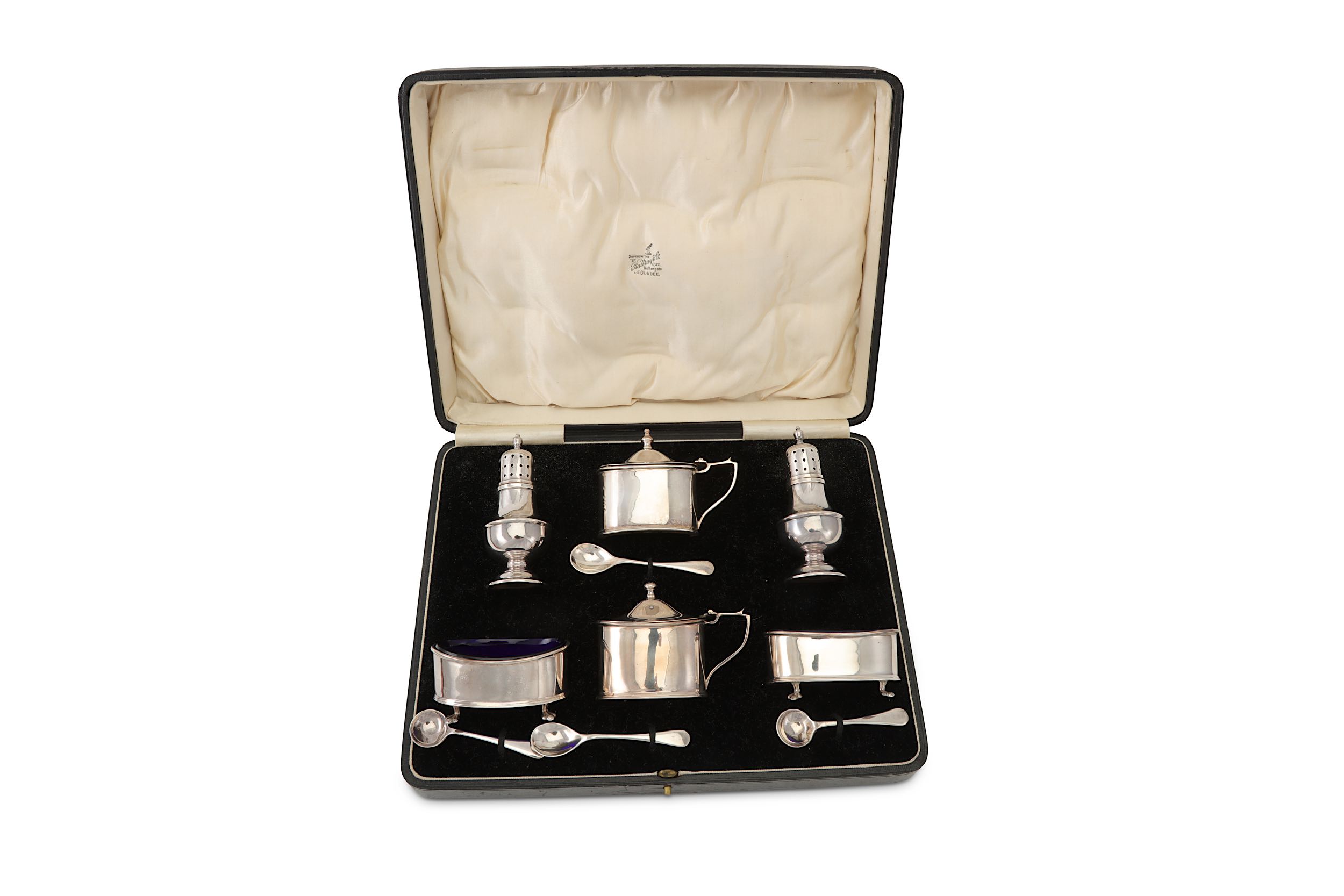 Two cased sterling silver cruet sets