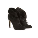 Sergio Rossi Mink Trimmed Ankle Boots, black suede