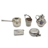 A mixed group of sterling silver miniature items, including a souvenir peperette