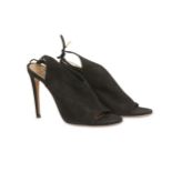 Aquazzura Black Suede Heels, peep toe design with