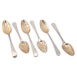 A set of six l George III sterling silver berry spoons, London 1794