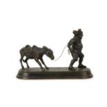A 19th century French bronze model of a peasant with a mule
