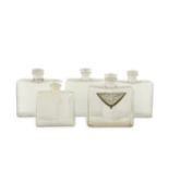 Five French early Art Deco shop display perfume bottles