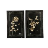 Two pairs of Japanese panels with ivory mounts