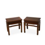 A pair of Chinese hardwood square side tables and another