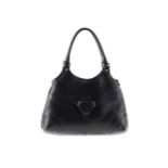 Gucci Black Perforated Reins Hobo Tote, black leat