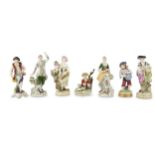 Seven Continental late 19th century and later porcelain figures