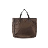 Prada Brown Nylon Tote, leather trim and handles w