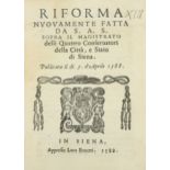 Politics.- Riforma Nuovamente fatta da S. A. S. sopra il Magistrato…, woodcut device with Medicean