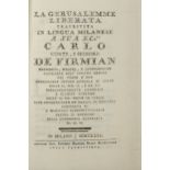 Tasso (Torquato) La Gerusalemme liberata travestita in lingua Milanese, 4 vol., half title,