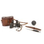 WW1 ERA MILITARY BINOCULARS, HAND GRENADE AND FIGHTING KNIFE