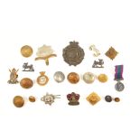 MILITARY BUTTONS, BADGES AND MEDAL TO 4TH HUSSARS, 5TH LANCERS, FOREIGN LEGION AND OTHERS