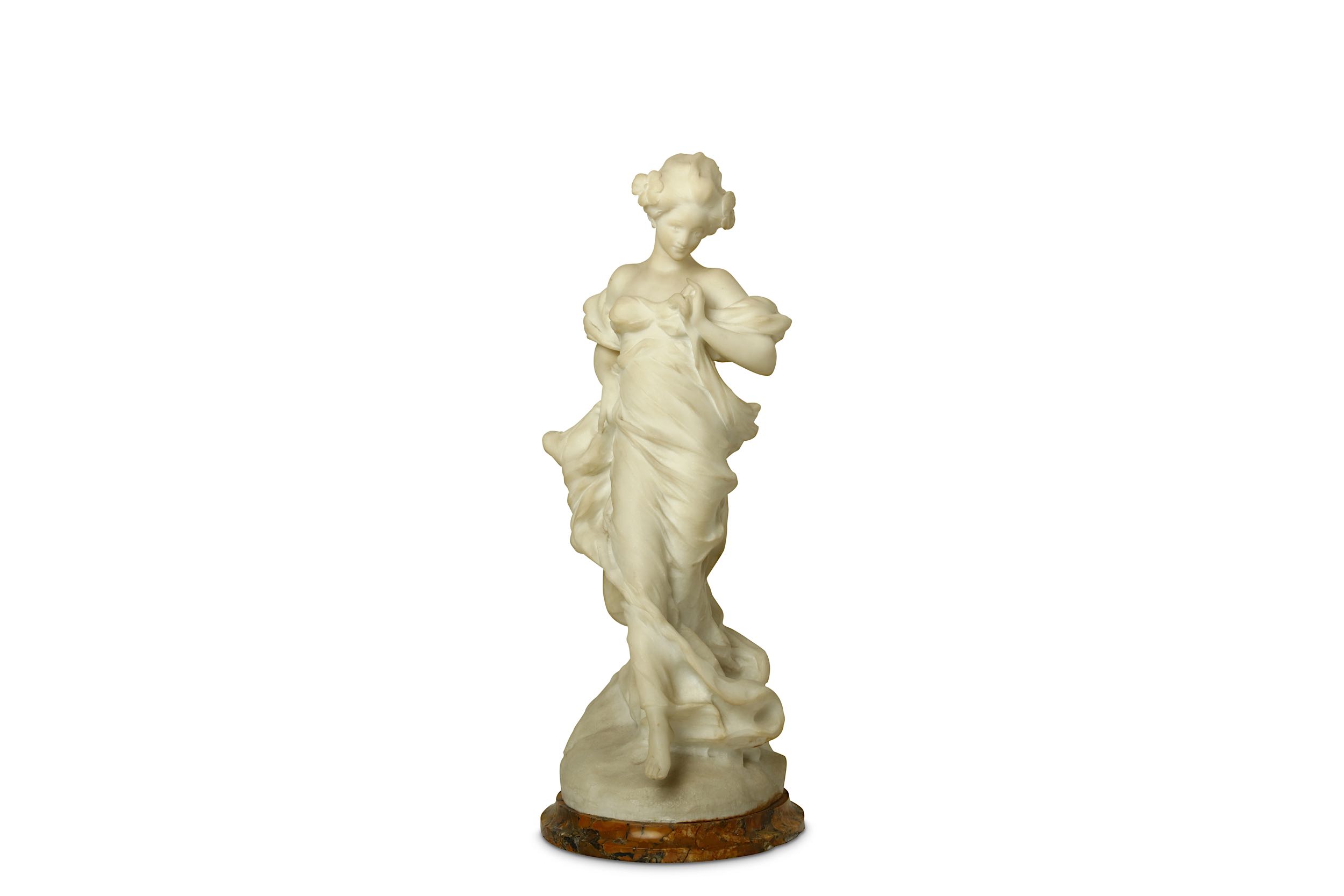 EDOUARD FORTINY (fl.1870-1920), A FRENCH CARVED MARBLE FIGURE OF A LADY.