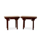A PAIR OF CHINESE RED LACQUERED ALTAR TABLES.