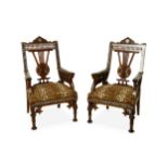 A PAIR OF EGYPTIAN ART DECO MOORISH ARM CHAIRS.