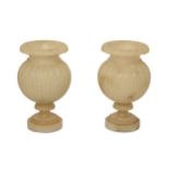 A PAIR OF ITALIAN ALABASTER URNS.