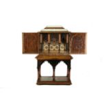 AN HISPANO-MORESQUE BONE AND HARDWOOD-INLAID VARGUENO WITH SUPPORTING DESK.