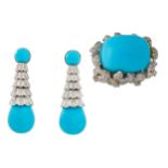 A turquoise and diamond dress ring and pendent earrings