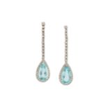 A pair of aquamarine and diamond pendent earrings