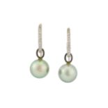 A pair of cultured pearl and diamond earrings, by Boodle & Dunthorne, 2002