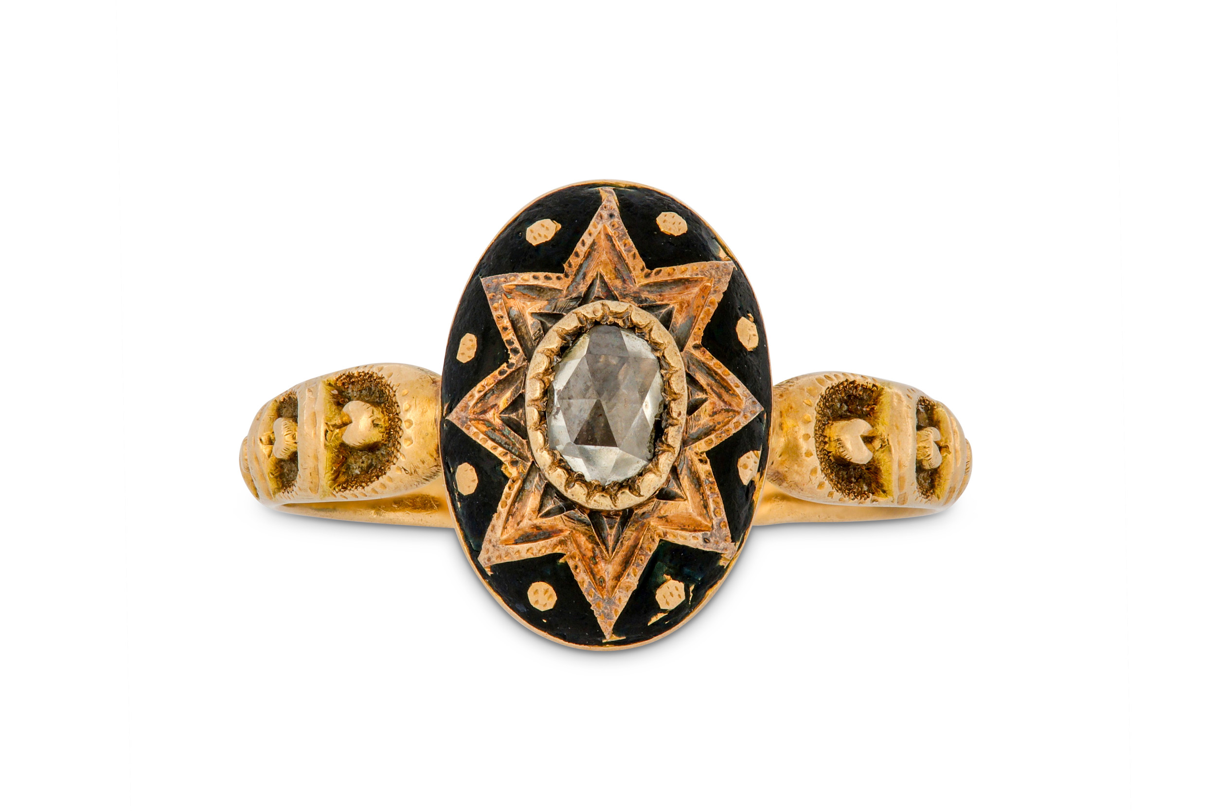 A late 19th century enamel and diamond ring