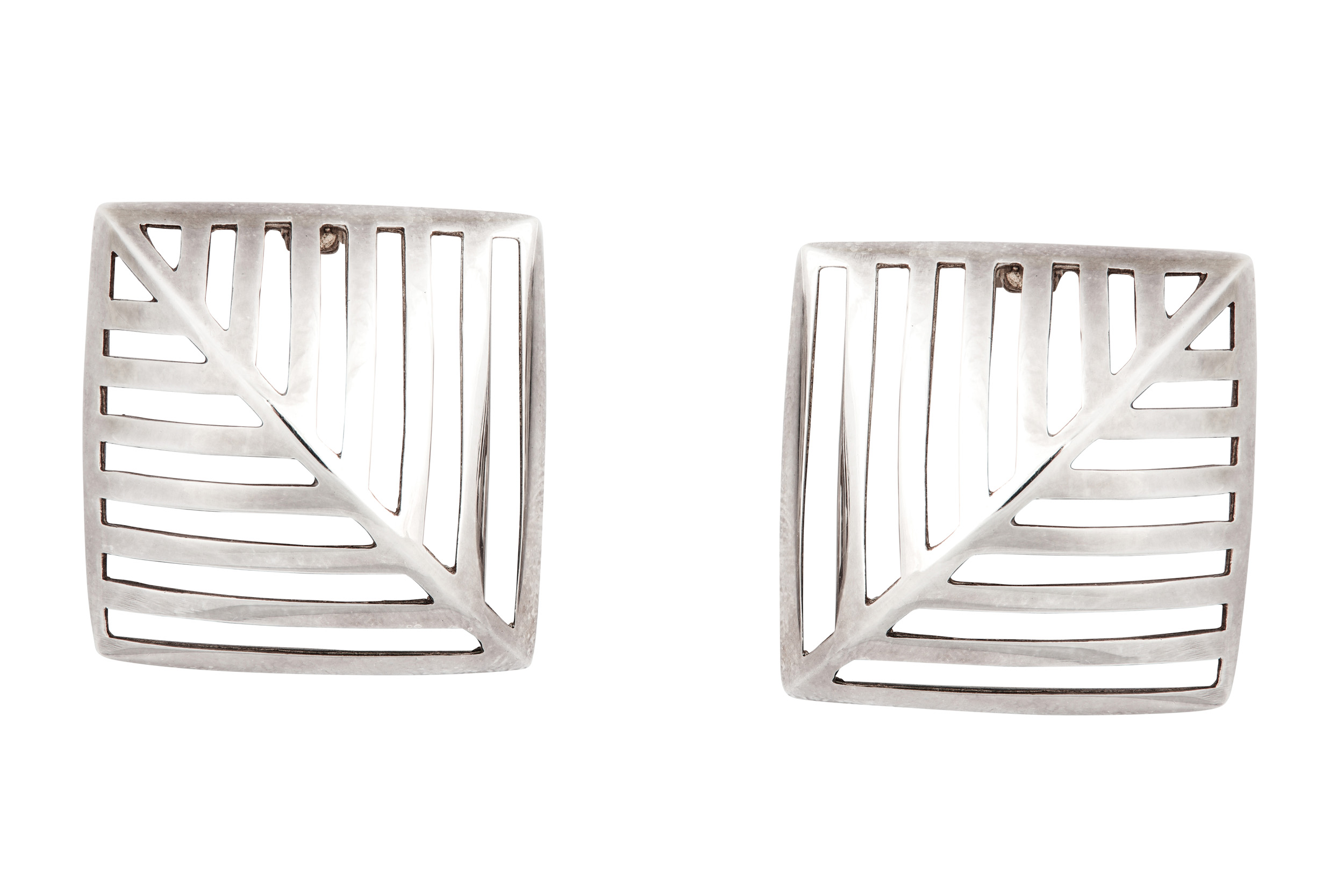 A pair of silver 'Grate' earclips, by Nana Ditzel for Georg Jensen