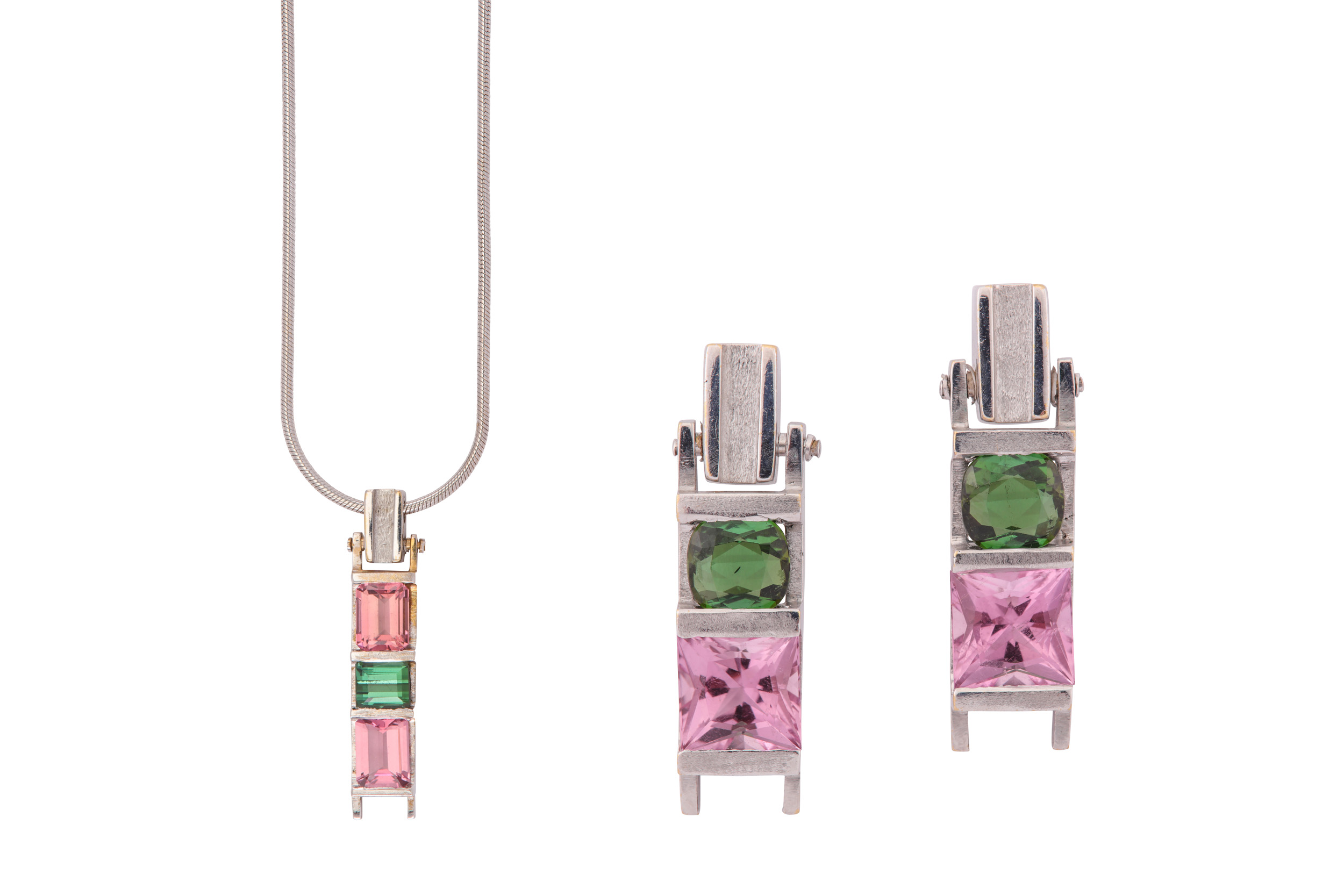 A tourmaline pendant necklace and earring suite, by Kerry Richardson