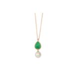 An emerald, diamond and cultured pearl pendant necklace