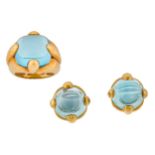 A blue topaz ring and earring suite