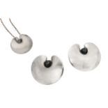 A pair of 'Water lily' earclips and pendant necklace, by Nanna Ditzel for Georg Jensen