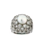A natural pearl and diamond dress ring
