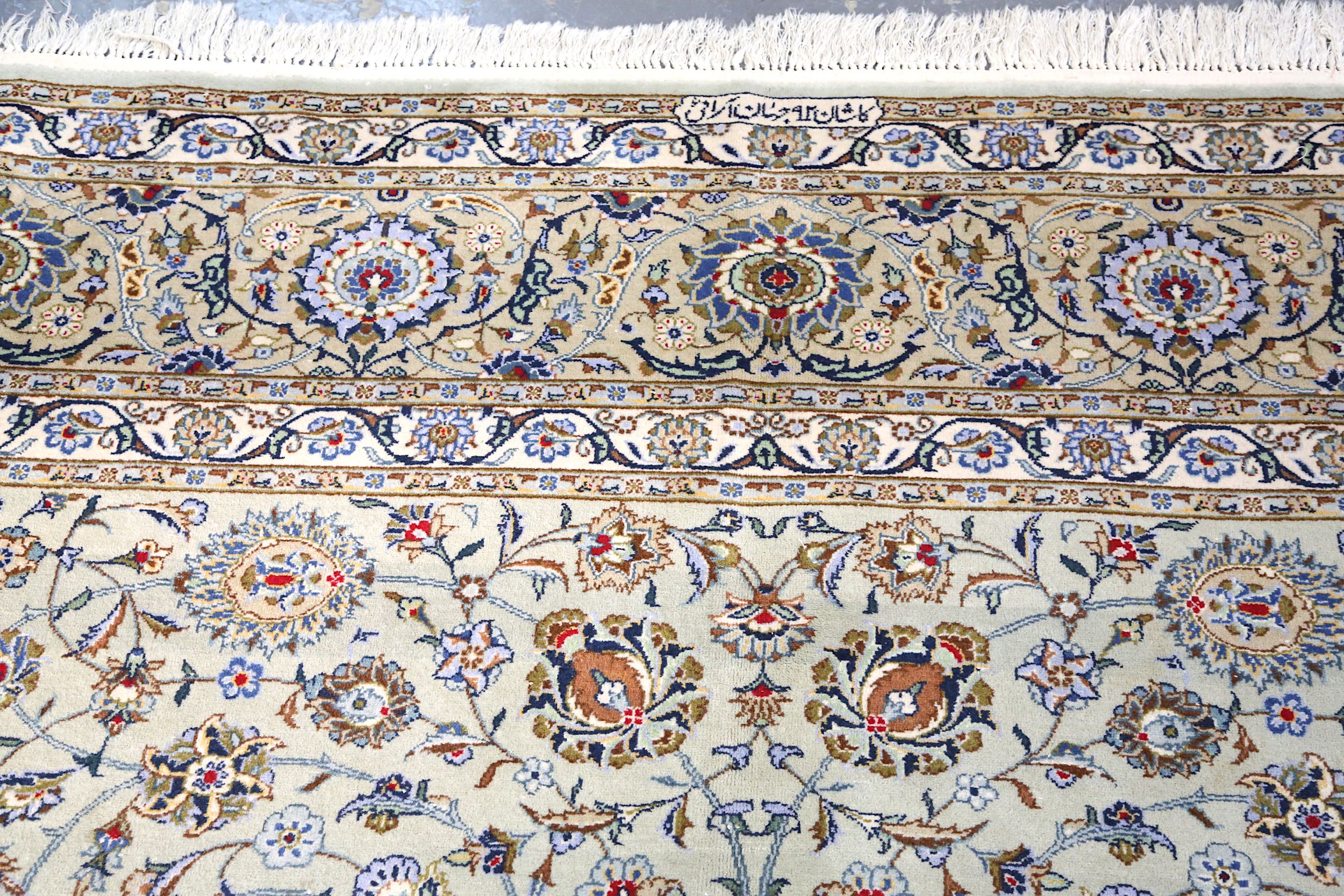 A FINE SGINED KASHAN CARPET, CENTRAL PERSIA approx: 12ft.10in. x 9ft.3in.(392cm. x 281cm.) Very well - Image 2 of 6