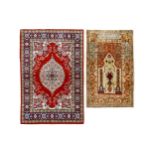A LOT OF TWO VERY FINE HEREKE AND KEYSERI MATS, TURKEY approx: 3ft.1in. x 2ft.10in. and 2ft.2in. x