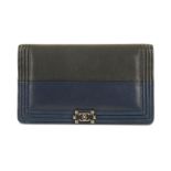 Chanel Two-Tone Le Boy Purse, c. 2015-16, black and navy lambskin leather with gunmetal hardware and